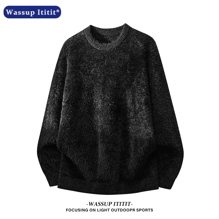 WASSUP ITITIT宽松针织圆领毛衣男士纯色时尚加厚上衣百搭内搭男