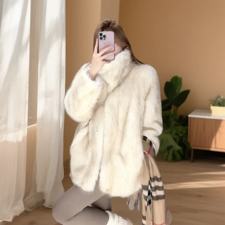 2025“一眼万年” 韩系氛围感可立可翻加厚中长款毛毛外套