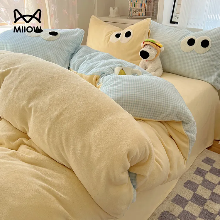 猫人牛奶绒床上四件套2025新款冬季加绒保暖珊瑚绒被套床单三件套