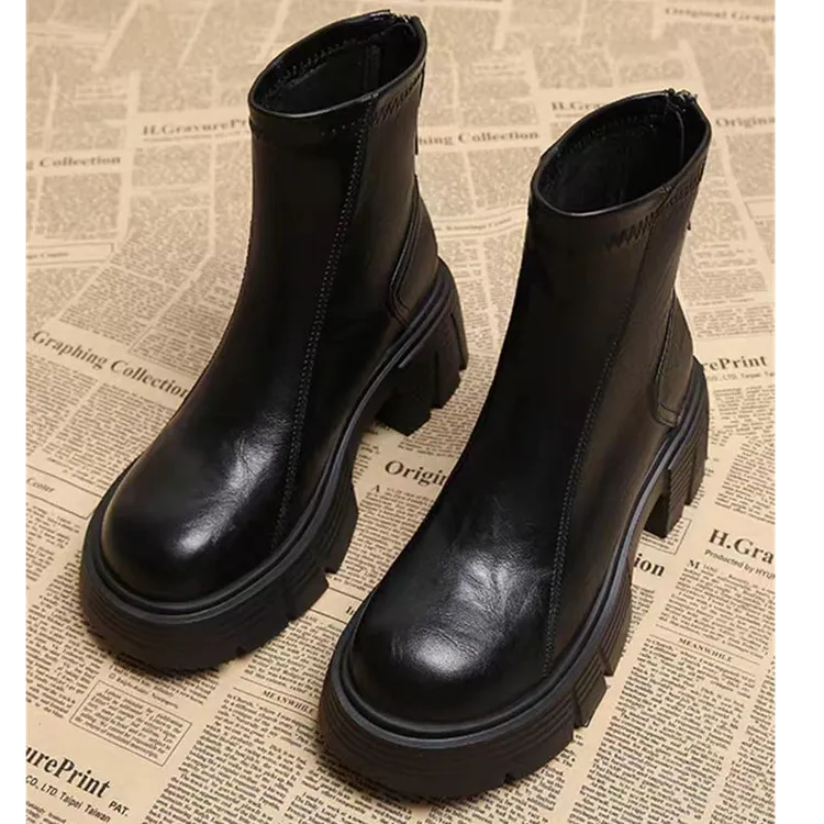 羊皮版真皮切尔西靴子女2025加绒短靴烟筒厚底马丁靴女款秋冬女靴