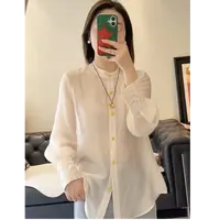 新中式国风轻薄衬衫女25夏季新款纯色时尚百搭高级感衬衣长袖上衣