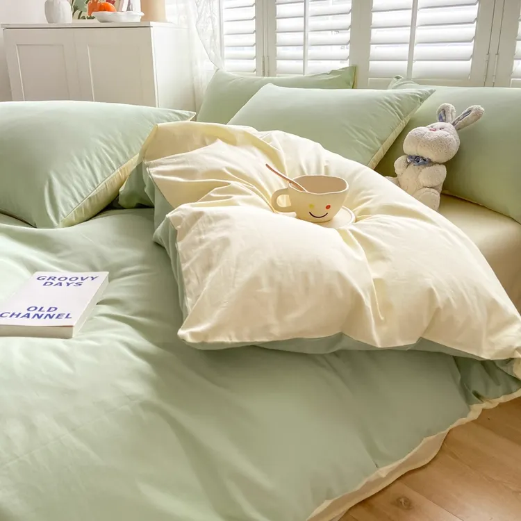 纯色双拼色床品床套四件套宿舍三件套夏天床上用品春夏季被罩单人