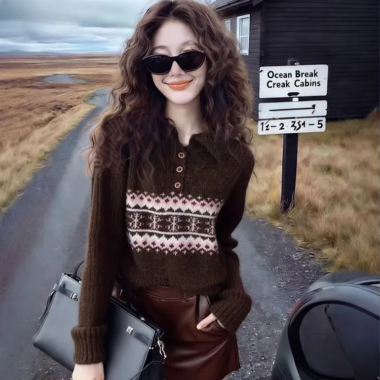 轻奢风2025秋冬针织衫毛衣上衣爆款时尚宽松洋气美拉德系列拼色女