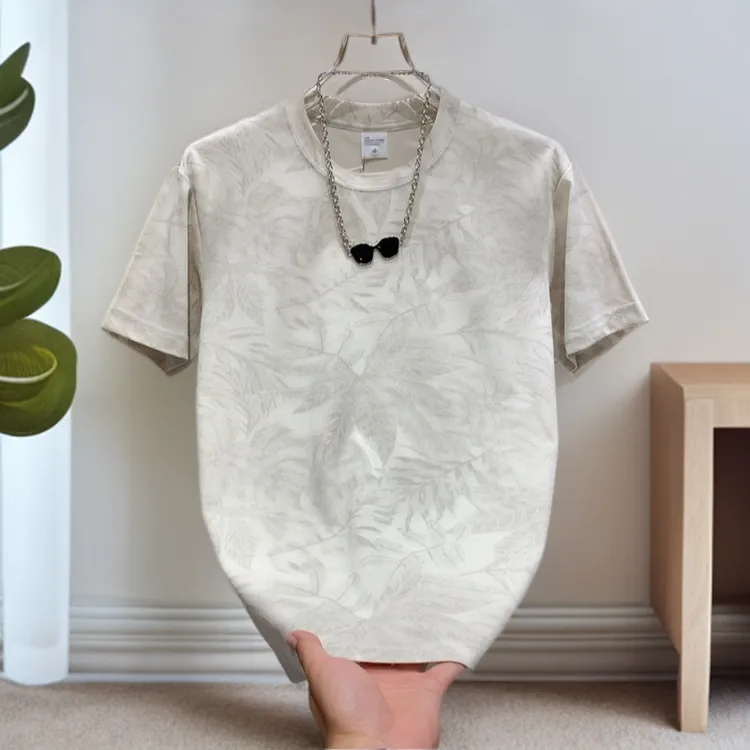 夏季凉感莱赛尔短袖男t恤老钱风潮流上衣扎染树叶设计感外穿T恤男