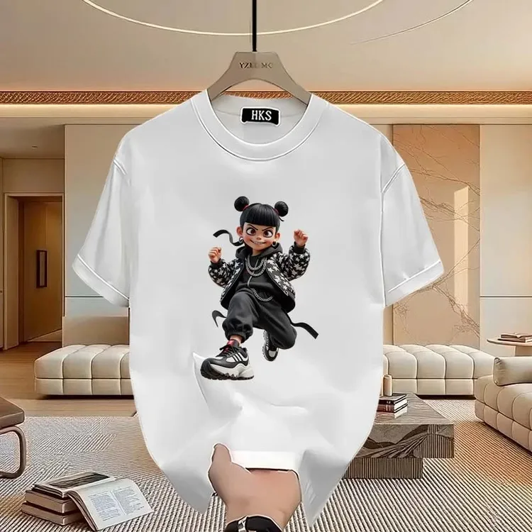 百搭夏季男女同款重磅纯棉T恤时尚宽松痞帅创意印花短袖Ins上衣