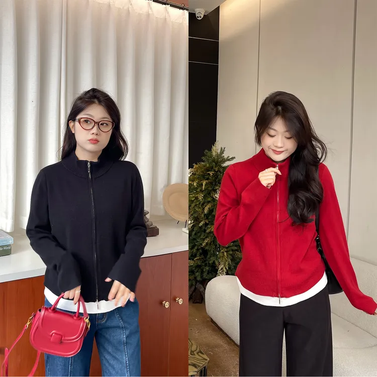 裂渡宣宣【叠穿神器】韩系假两件上衣女冬百搭显瘦正肩毛衣ZY510R53