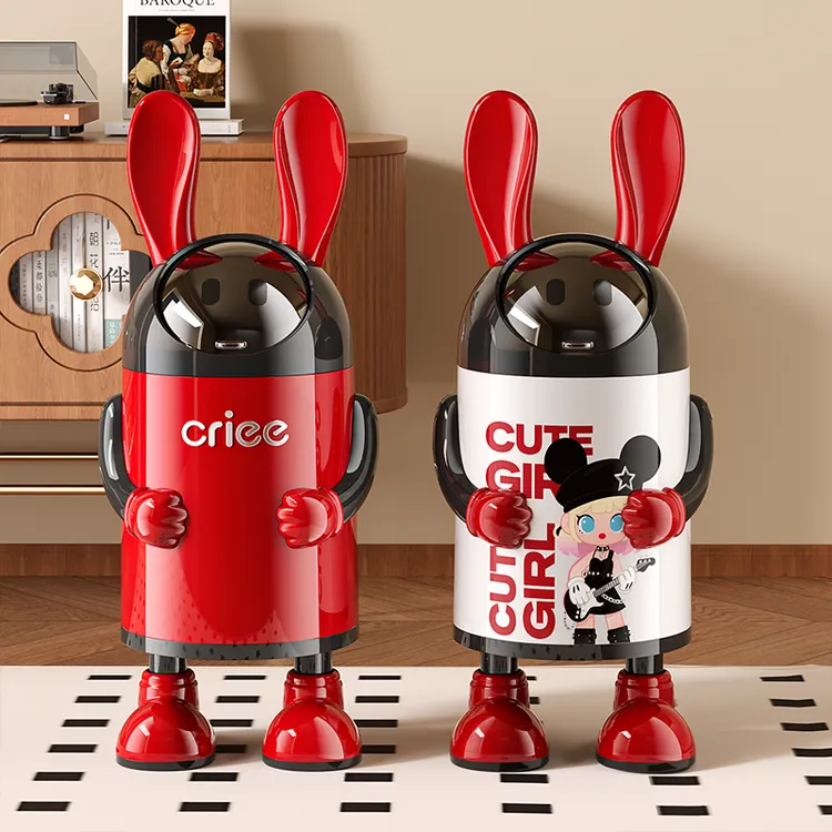 星优创意轻奢兔耳朵垃圾桶带手带脚可爱造型客厅卫生间翻盖纸篓