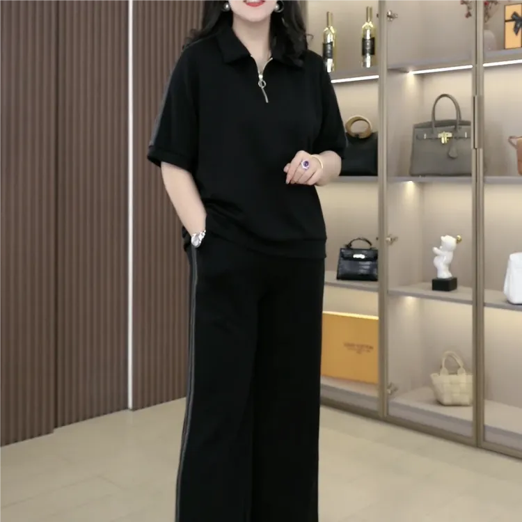 丹思慕大码时尚夏季套装遮肉显瘦宽松休闲百搭上衣+裤子ZB7167