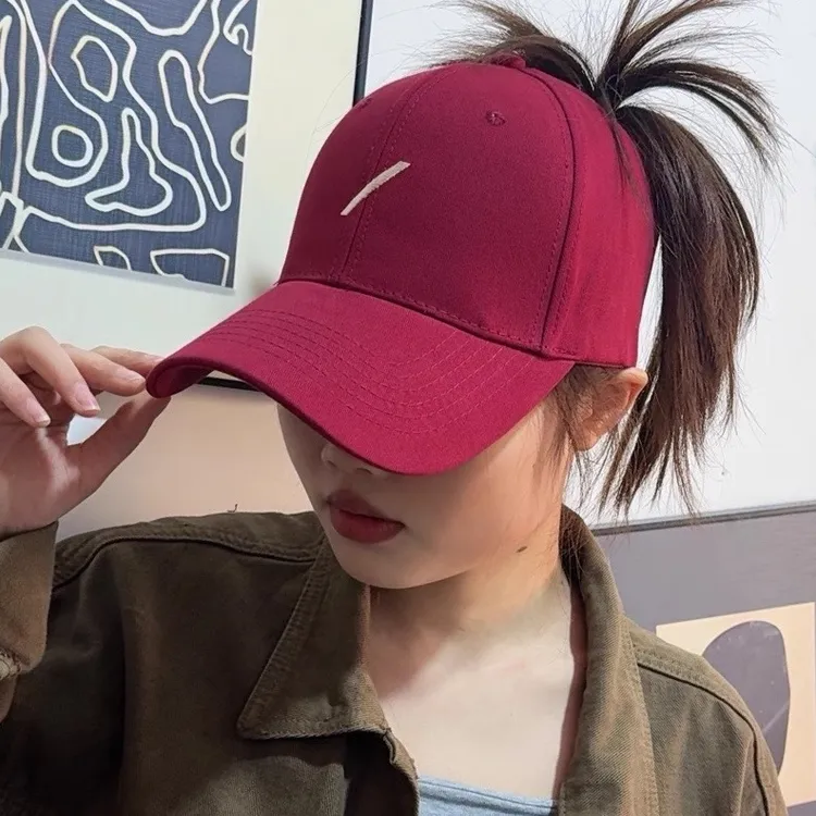 扎马尾鸭舌帽女宽帽檐显脸小防晒遮阳加深棒球帽ins时尚休闲潮流