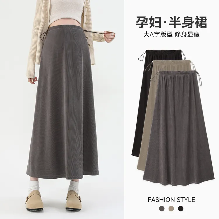 新款孕妇半身裙春秋美拉德半裙孕妇裙宽松无托腹长裙小个子孕妇装商品图