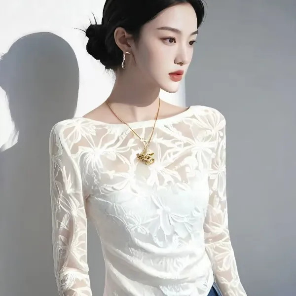 蕾丝打底衫2025新款欧货高端网纱内搭气质修身独特漂亮白色上衣女