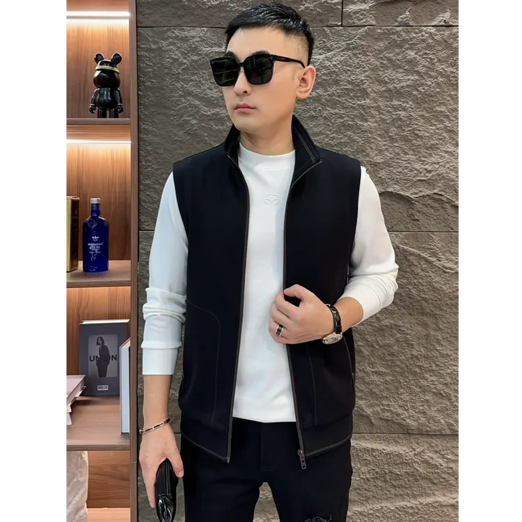 GCONE秋冬新款高品质绵羊毛立领拉链休闲男士秋季时尚马甲百搭