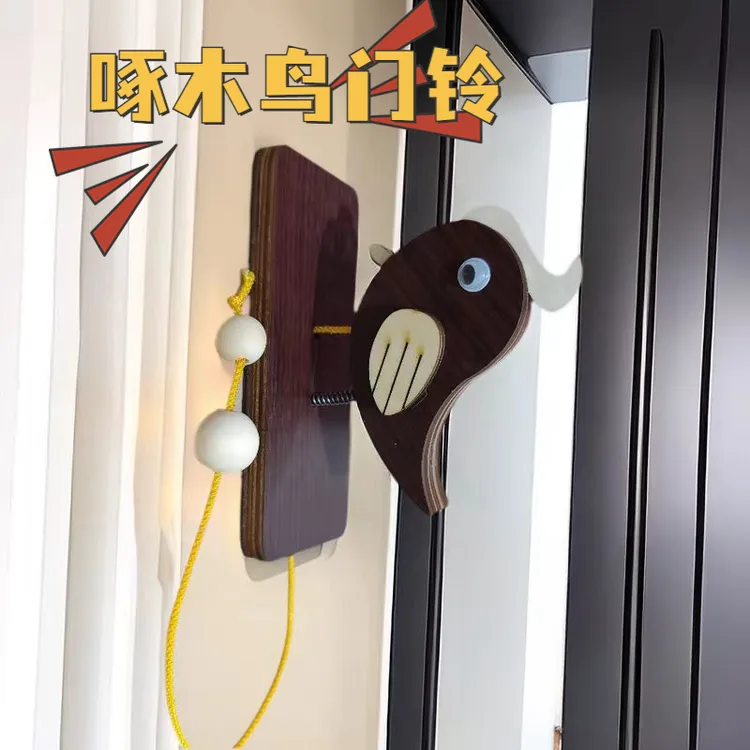 民宿适用啄木鸟敲门神器木头门铃家用装饰摆件