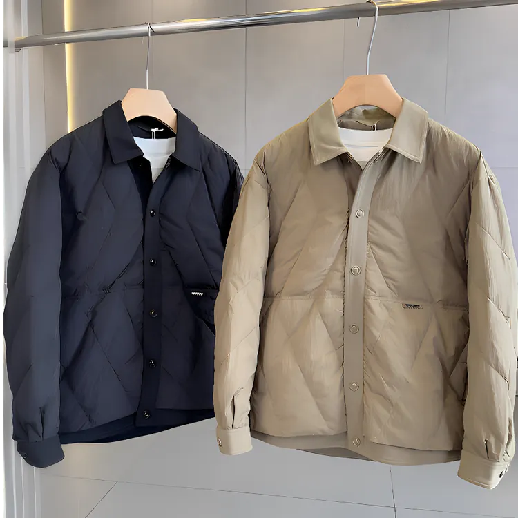 NYIG品牌90绒.气质假两件大码男士针织拼接菱格绗线秋冬款羽绒服