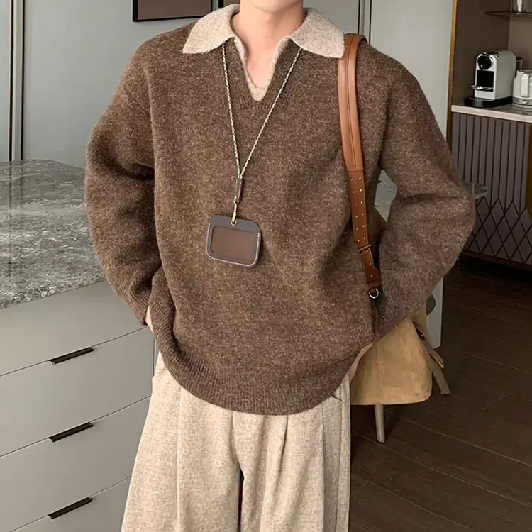 麓森 冬季慵懒感格雷系小众加厚男款内搭针织衫毛衣5510