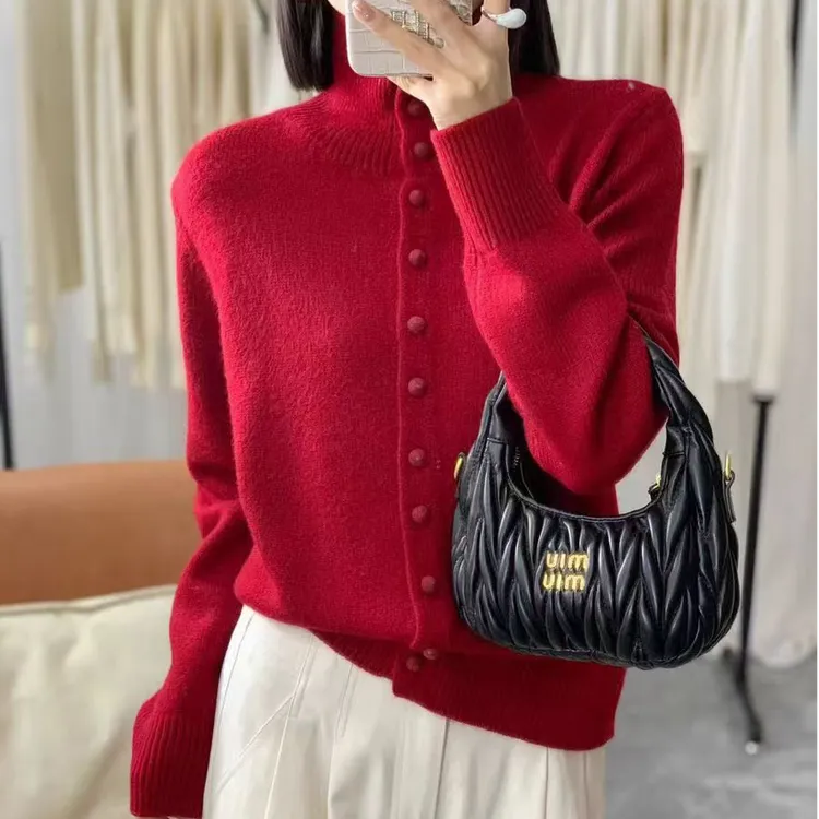 秋冬新款女韩版宽松时尚立领羊毛开衫女百搭保暖毛衣外套NSTZ2527