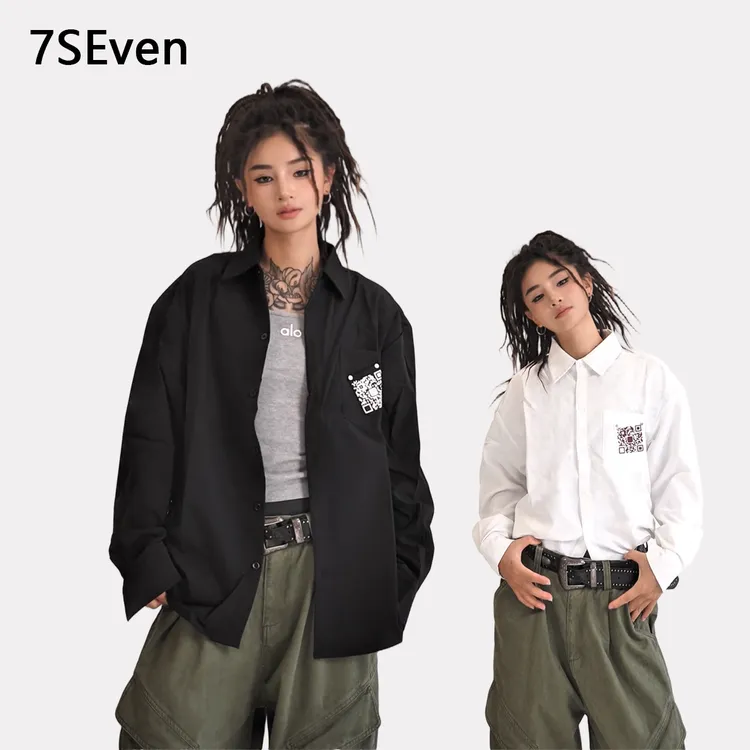 现货2025新款春秋基础刺绣百搭衬衫长袖男女内搭百搭夏季防晒外套