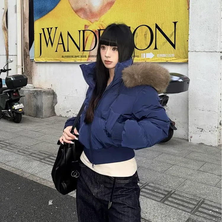 美式复古短款棉服加厚外套女新款冬季大毛领显瘦爆款连帽高级外套