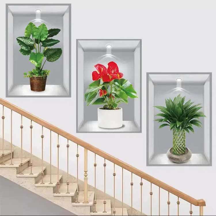 3d立体墙贴植物花卉墙壁装饰画过道楼梯墙面遮丑餐厅客厅画纸自粘