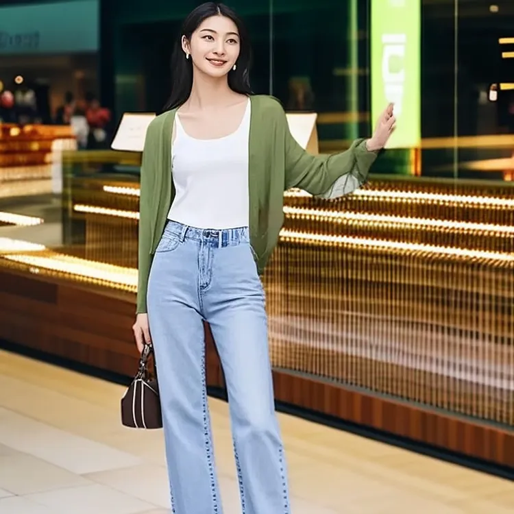 日本优依酷欧若风女装直筒牛仔裤显瘦休闲牛仔裤子25年春夏新款