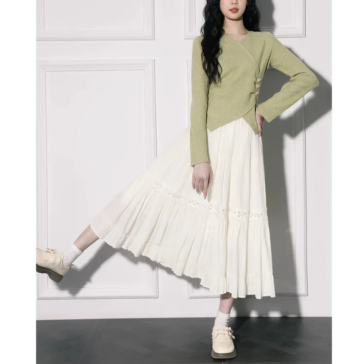 法式温柔风a字半身裙女生夏季2025新款高腰显瘦拼接蛋糕裙长裙子