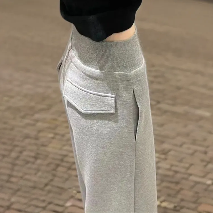 灰色运动阔腿裤女秋季2025新款高腰显瘦宽松美式辣妹直筒休闲卫裤