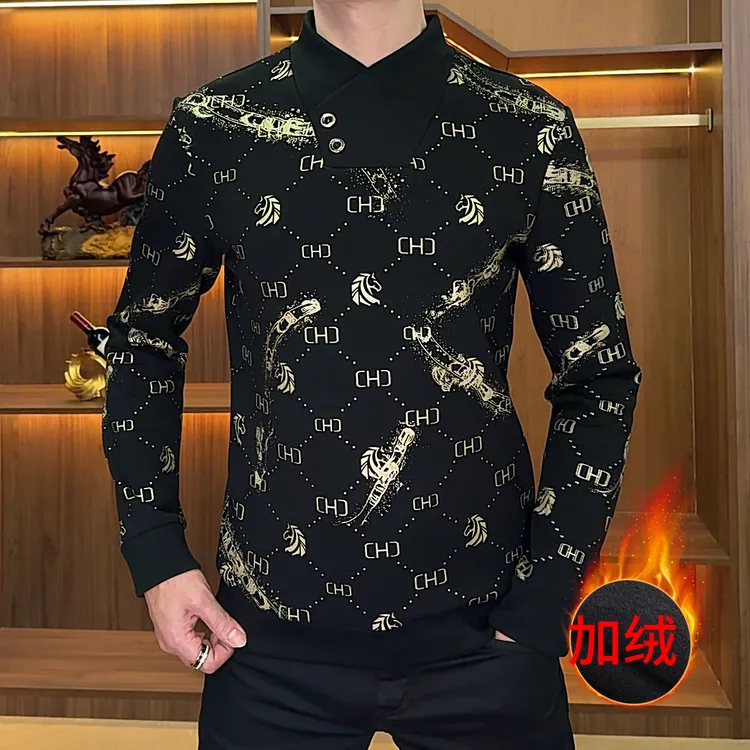 秋冬新款男士卫衣加绒保暖时尚休闲潮流帅气修身韩版百搭长袖男