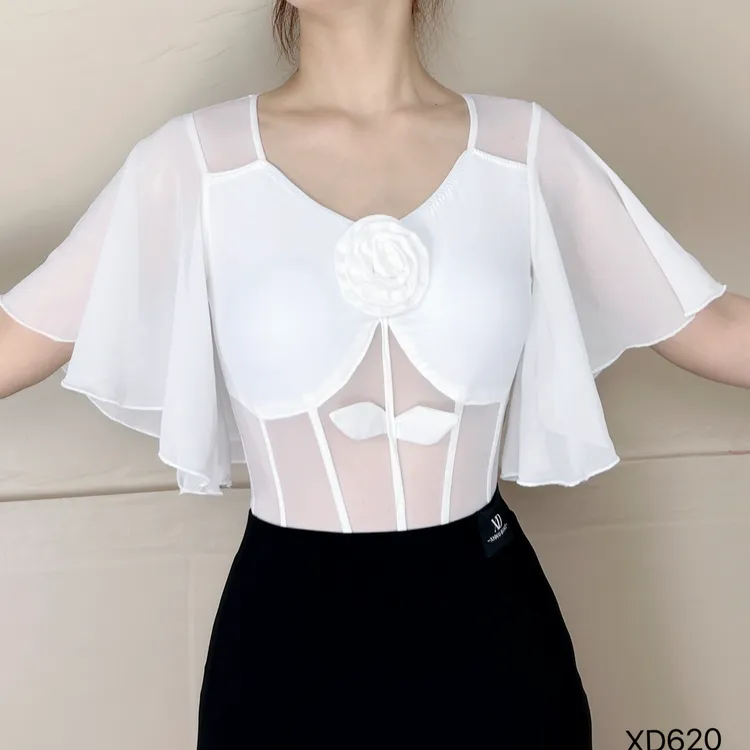 西朵舞服网纱花朵显瘦优雅摩登舞练功服上衣XD620