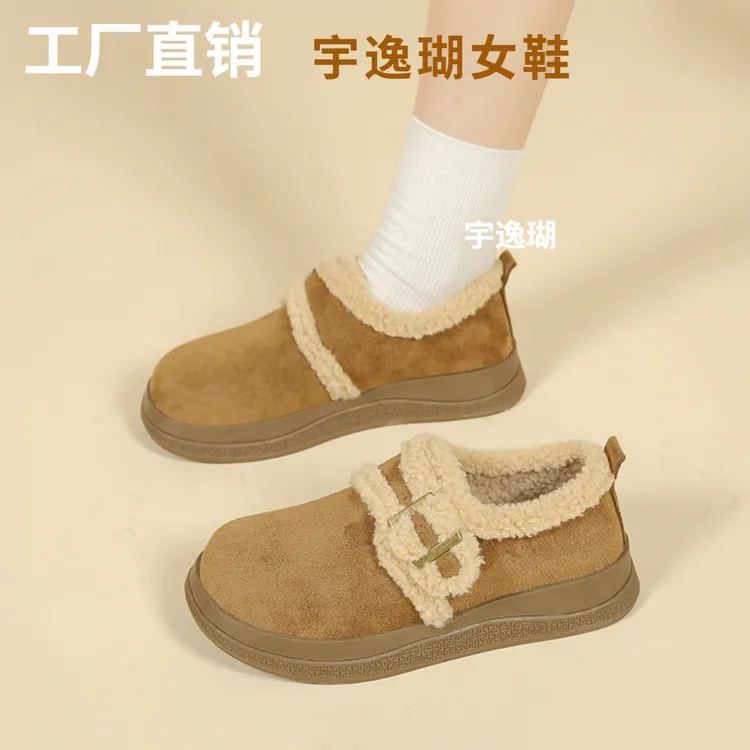 YYCORAL/宇逸瑚冬季加绒复古老钱风平底琥珀流光勃肯鞋女潮流通勤