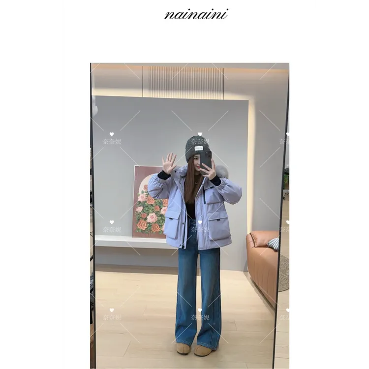 奈奈妮【随意搭】四面弹牛窄版仔直筒拖地裤2025新款显瘦百搭88915