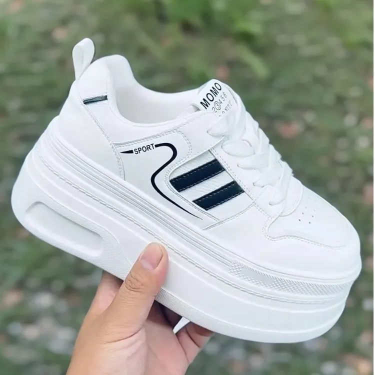 8公分增高厚底平底休闲时尚百搭女鞋真皮面韩版2025秋冬厚底新款