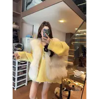 米娜家白色貉子毛草草马甲