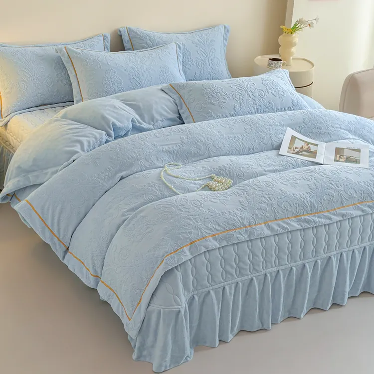 2025新款A类牛奶绒四件套床盖款秋冬珊瑚绒夹棉床单被套床上用品