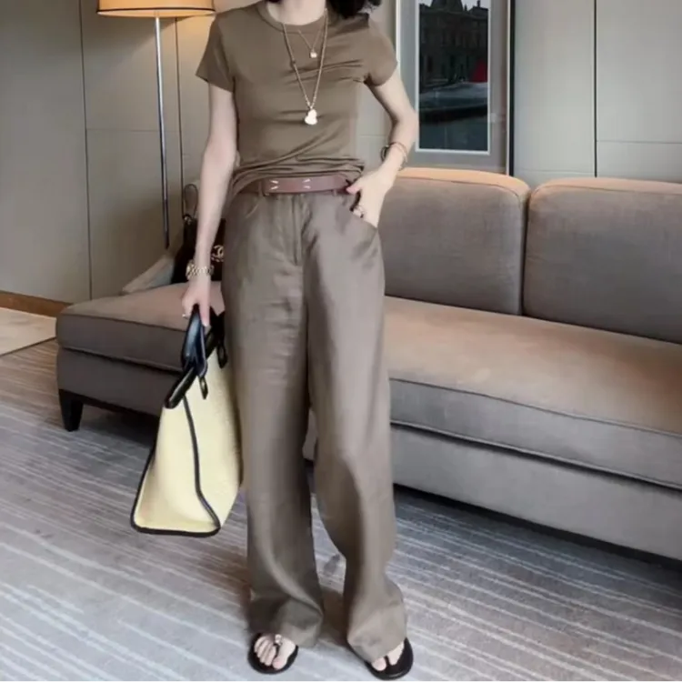 格洛森大码女装早秋高腰垂感凉凉休闲裤微胖mm宽松显瘦直筒拖地裤