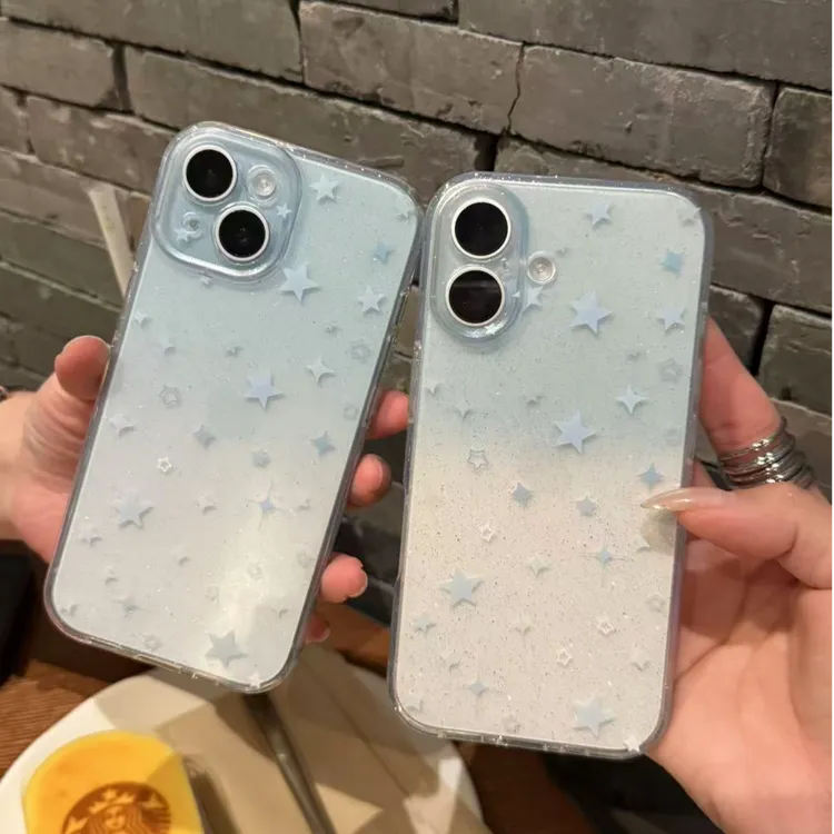 法式渐变星星手机壳适用iPhone16全包软壳ins爆闪哑光blingbling
