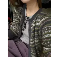 【费尔岛】整件提花复古开衫时尚长袖显瘦百搭针织衫女