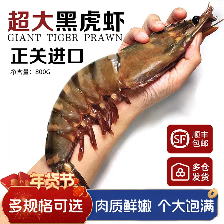 尝鲜生 黑虎虾进口生冻大虾斑节对虾 生鲜虾类九节虾老虎虾