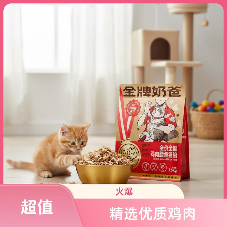 金牌奶爸萌宠猫粮鸡肉鳕鱼-猫咪全阶段营养滋养美毛1.5kg抖音