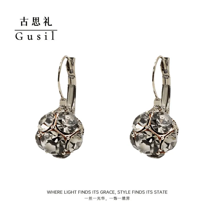 铜合金铜耳饰 铜合金 高级感灰色轻奢法式吊坠耳钉GS9173-EH