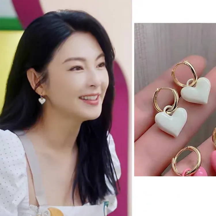 黄铜珐琅耳饰 绽放的许开心张雨绮同款耳环耳钉爱心耳饰小众潮