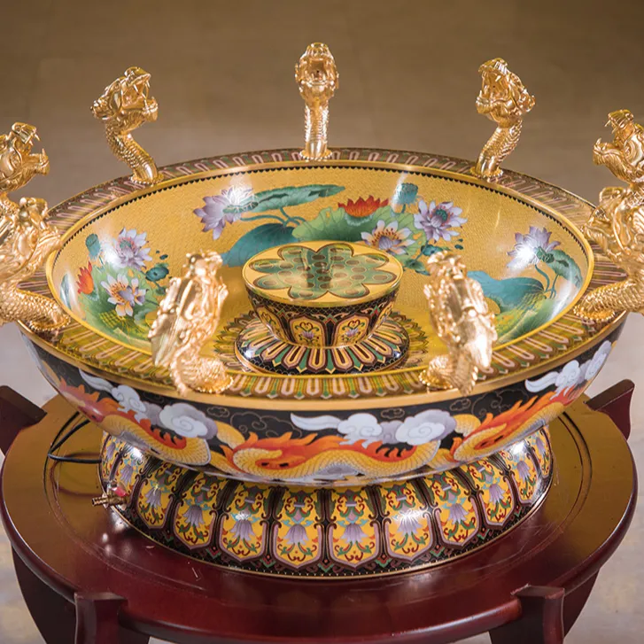 台湾纯铜景泰蓝九龙吐水浴佛盆太子佛释迦牟尼佛像诞日浴佛节用品