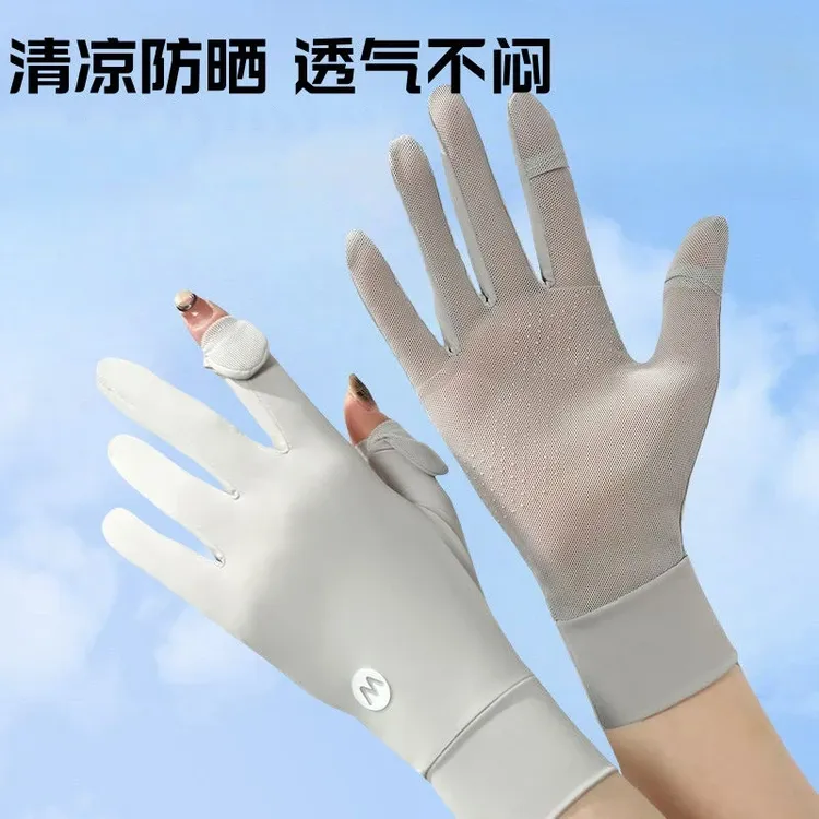 夏季防晒冰丝凉感手套女防紫外线触屏防滑户外透气骑行手套电动车