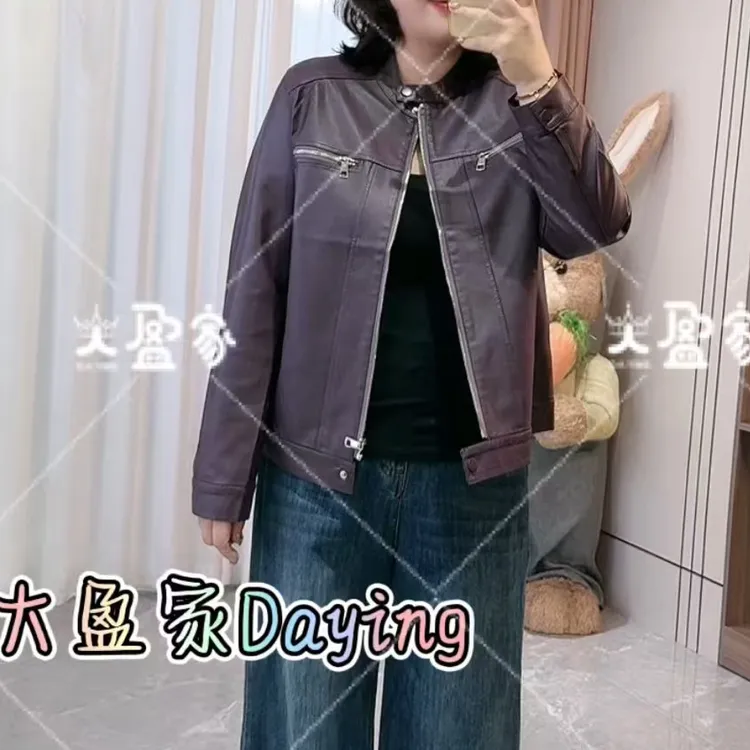 “Daying”966高级感拉链兜正肩皮衣外套