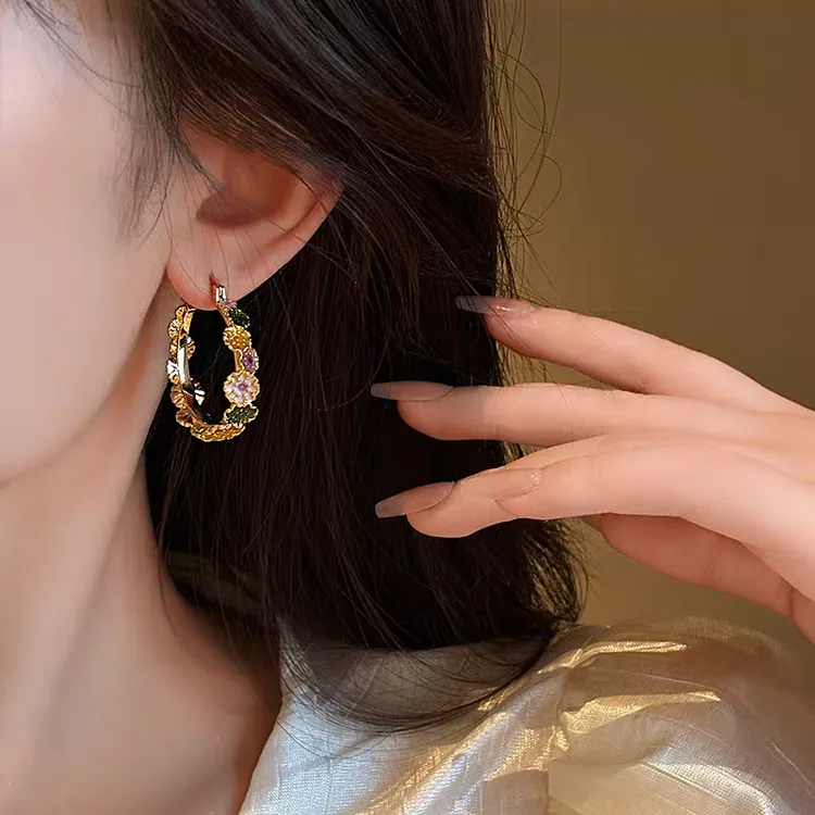 铜合金耳饰 铜合金耳夹  复古轻奢雏菊花朵高级感大圈圈独特气质