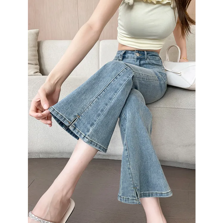 微喇牛仔裤女夏季薄款2025年新款高腰显瘦小个子九分马蹄喇叭裤子