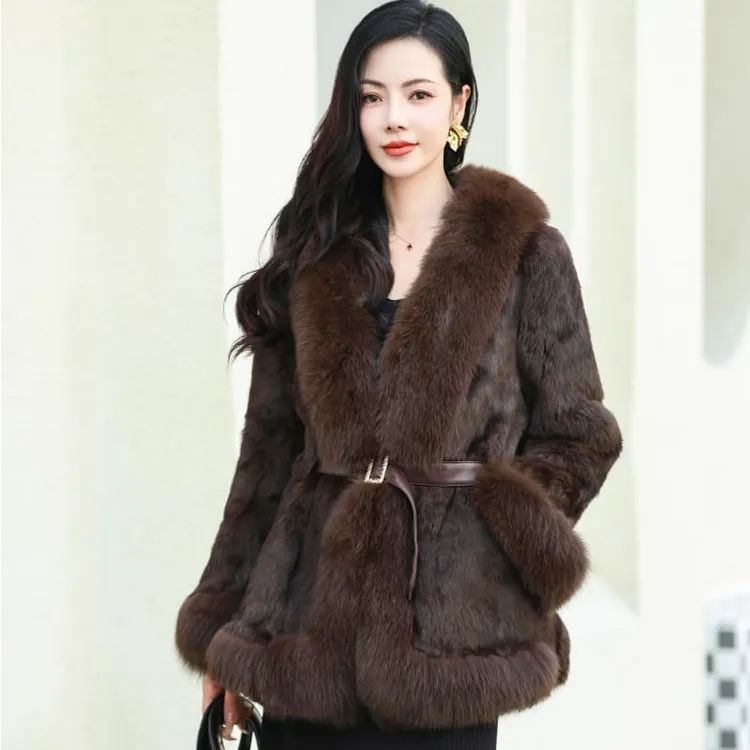 冬季上新女士皮草外套狐狸毛大毛领时尚百搭气质真皮真毛皮毛一体