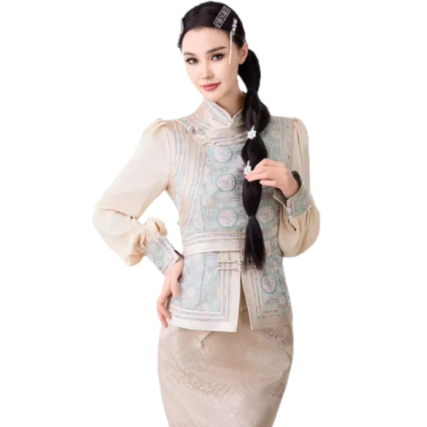阿泯娜XF2503长袖上衣女民族风女士提花缎面百搭蒙古高端服饰