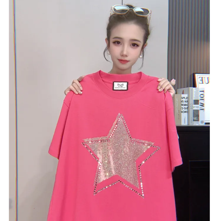 五角星 烫钻女装短袖套头春夏T恤透气