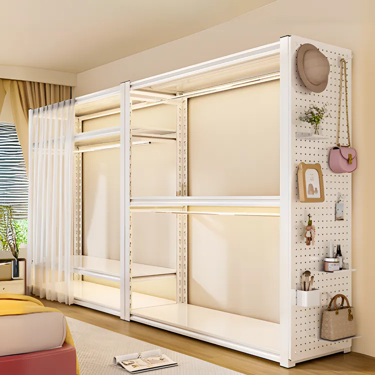 货架衣柜置物架家用钢制简易组装衣帽架卧室出租房洞洞板金属衣架