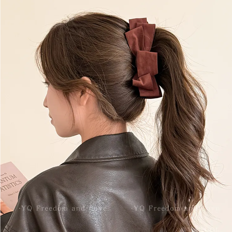 黑色麂皮绒蝴蝶结发夹2025新款高端后脑勺盘发香蕉夹发抓夹子头饰